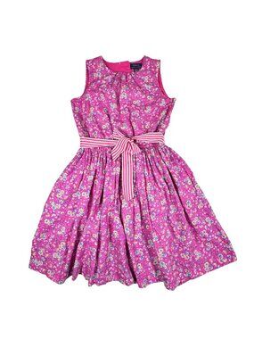 Polo Ralph Lauren Girls Pink Floral Dress Sz 12 Cotton Summer Princess